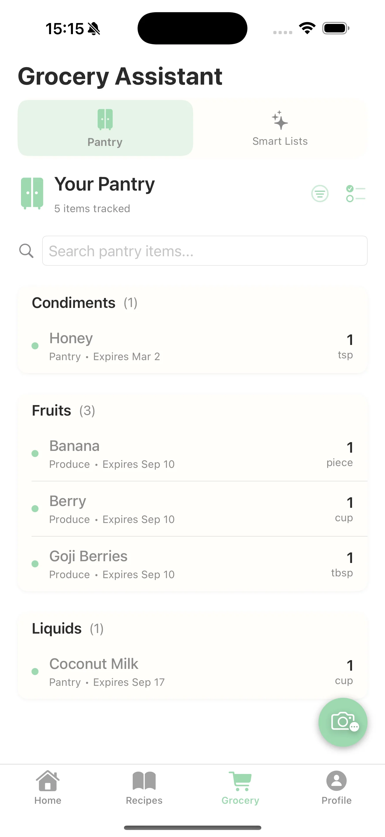 Smart pantry feature tracking ingredients and suggesting recipes based on what you have